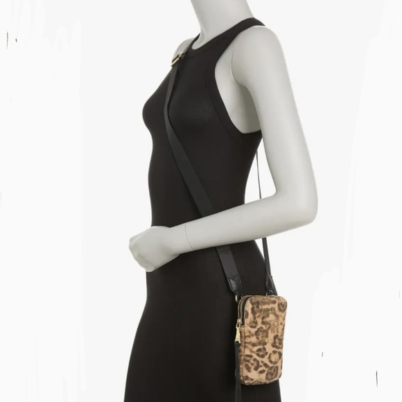 Aimee Kestenberg Phone Crossbody Leather Calf Hair Leopard Print Brown Black NWT - Picture 3 of 16